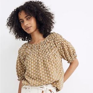 Madewell Daisy Embroidered Shirred Puff-Sleeve Top S